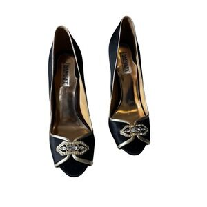 Badgley Mischka  evening high heels Pumps open toe shoes‎ Black/gold trim US 11